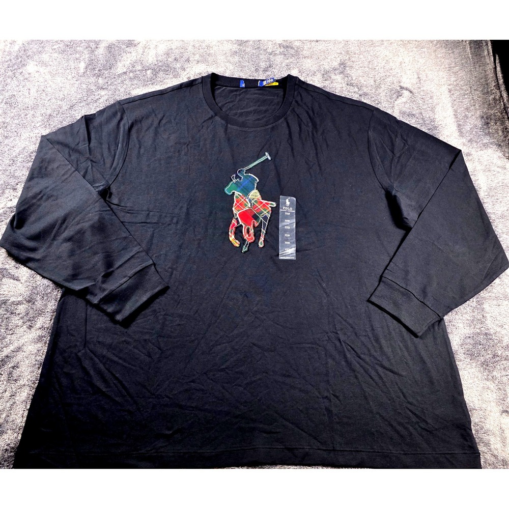 Polo Ralph Lauren Patchwork Plaid Big Pony Jersey T Shirt Mens 3XB Long Sleeve